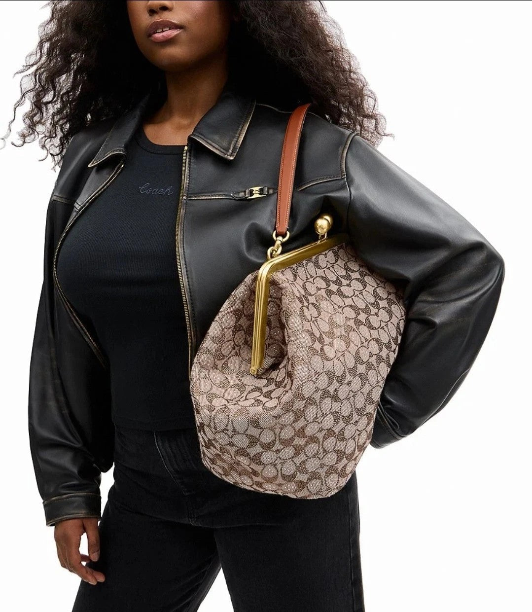 Large Kisslock Crystal Jacquard Shoulder Bag