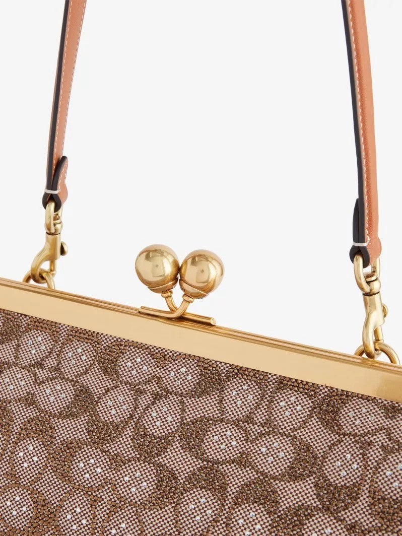 Large Kisslock Crystal Jacquard Shoulder Bag