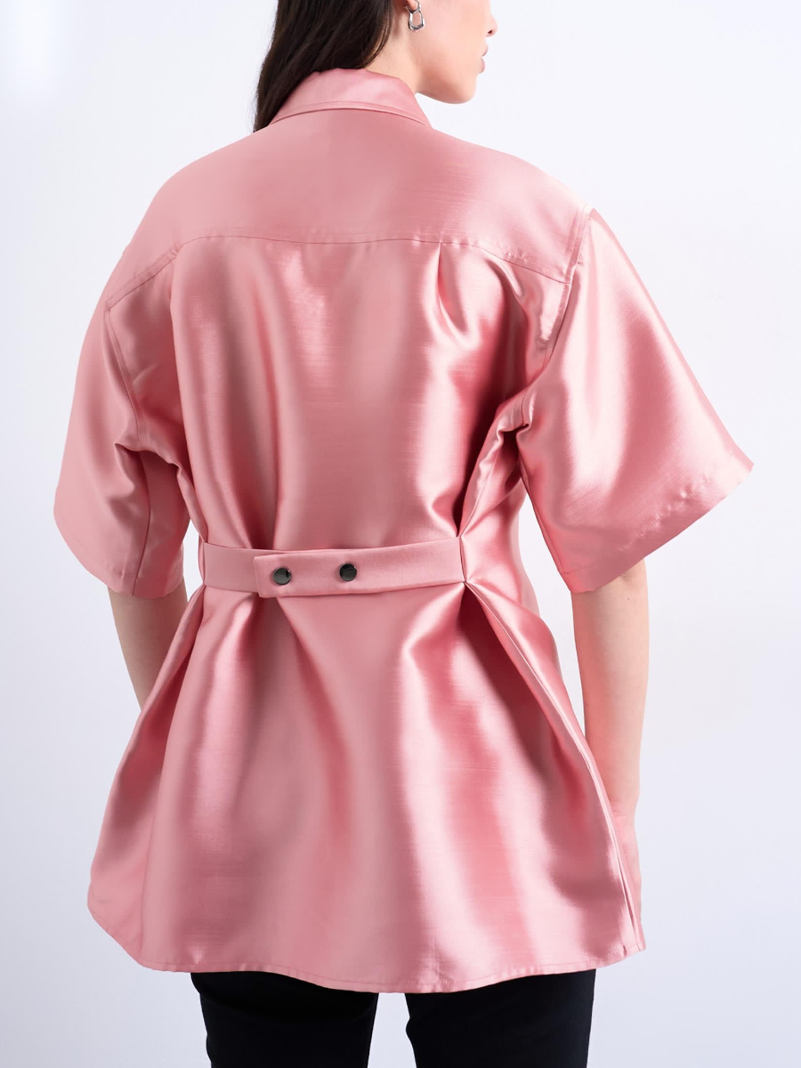 Adjustable Pink Structured Taffeta Shirt