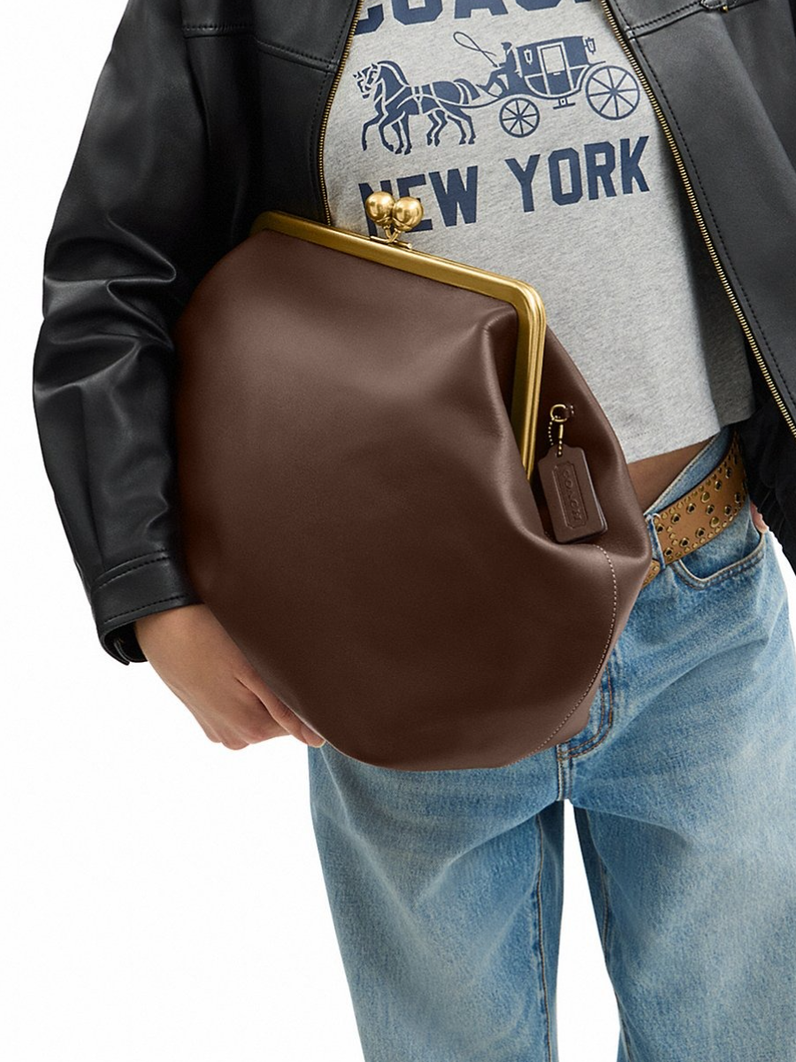 Rugged Leather Large Classic Kisslock Frame Bag