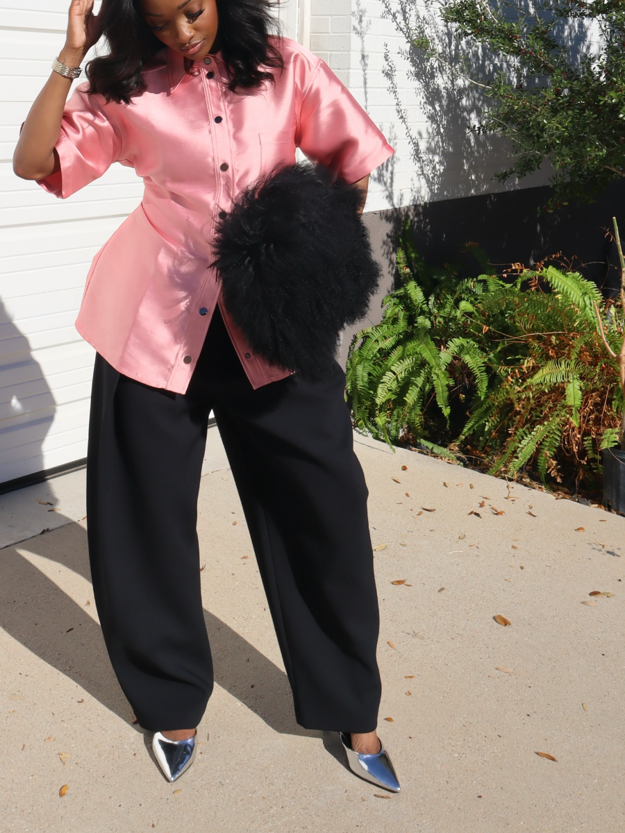 Adjustable Pink Structured Taffeta Shirt