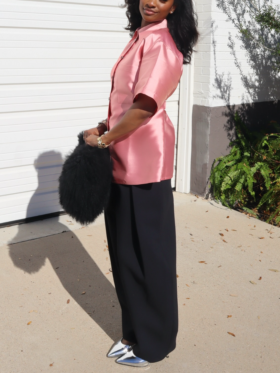 Adjustable Pink Structured Taffeta Shirt