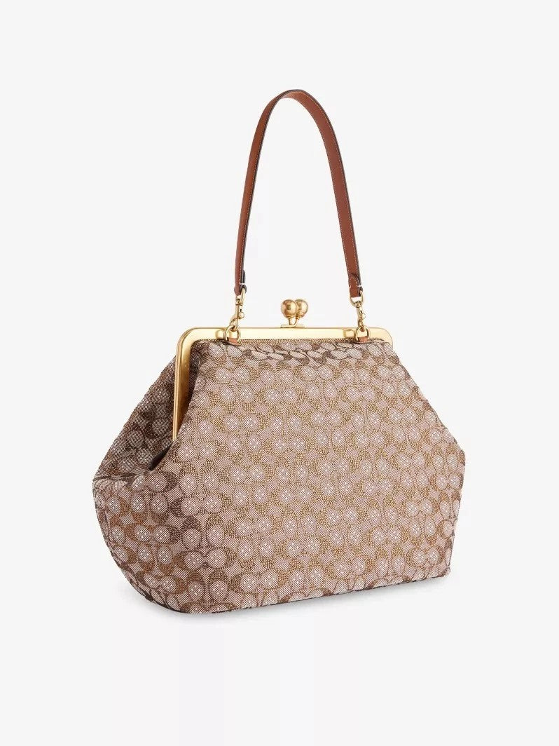 Large Kisslock Crystal Jacquard Shoulder Bag