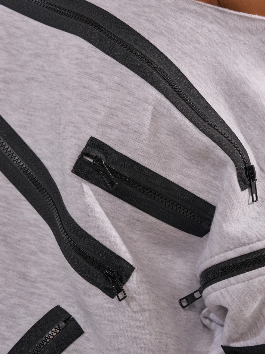 FASHION ZIP OFF SHOULDER SWEATSHIRT DRESS