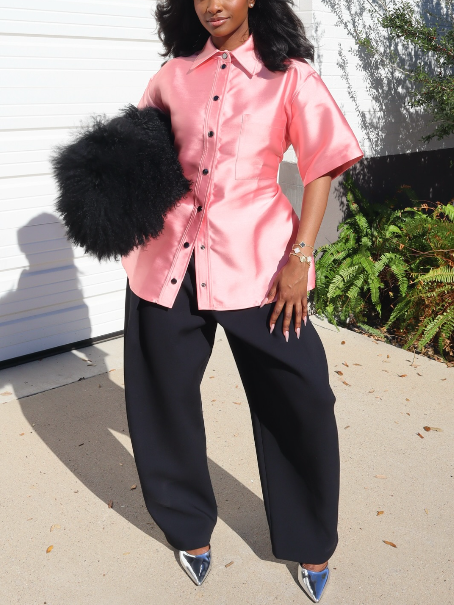 Adjustable Pink Structured Taffeta Shirt