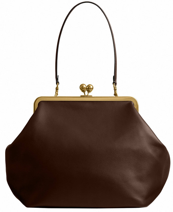 Classic Kiss-lock Closure Adorned Leather Bag